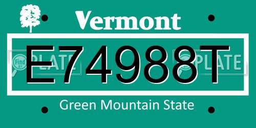 E74988T Vermont License Plate