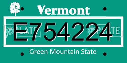 E754224 Vermont License Plate