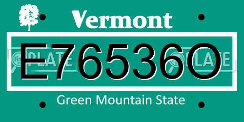 E76536O Vermont License Plate