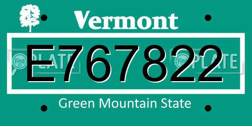 E767822 Vermont License Plate