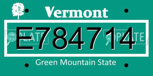 E784714 Vermont License Plate