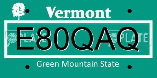 E80QAQ Vermont License Plate