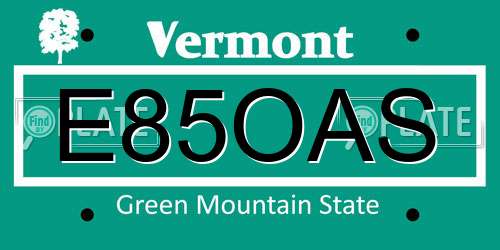 E85OAS Vermont License Plate