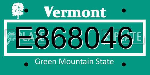 E868046 Vermont License Plate
