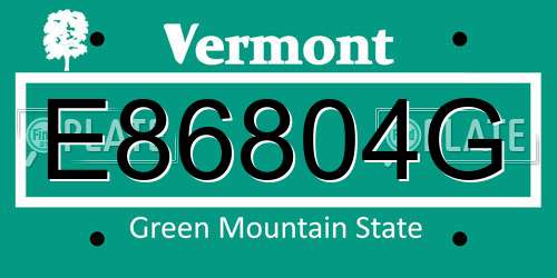 E86804G Vermont License Plate
