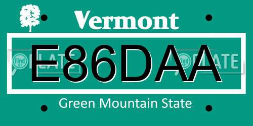 E86DAA Vermont License Plate