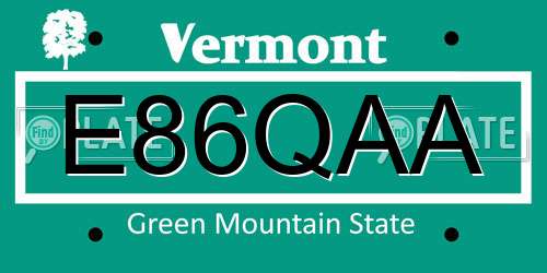 E86QAA Vermont License Plate