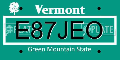E87JEO Vermont License Plate
