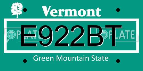 E922BT Vermont License Plate