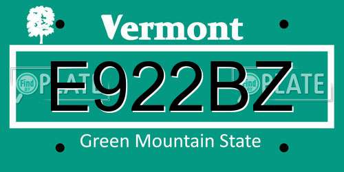 E922BZ Vermont License Plate