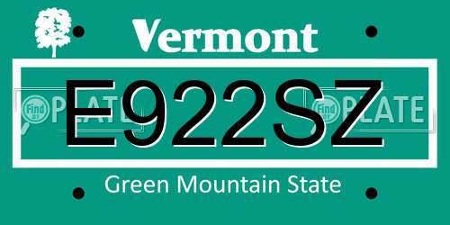 E922SZ Vermont License Plate