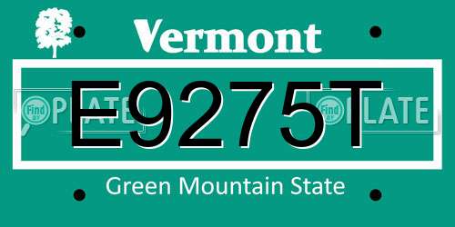 E9275T Vermont License Plate