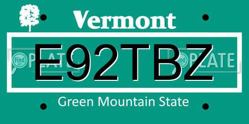 E92TBZ Vermont License Plate