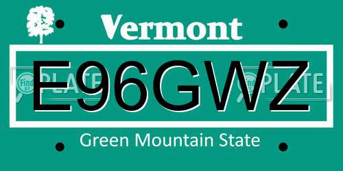 E96GWZ Vermont License Plate