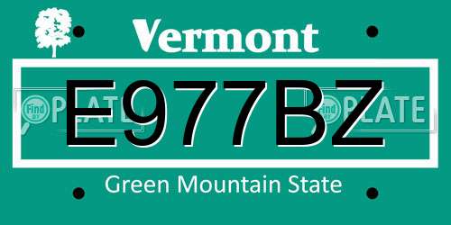 E977BZ Vermont License Plate
