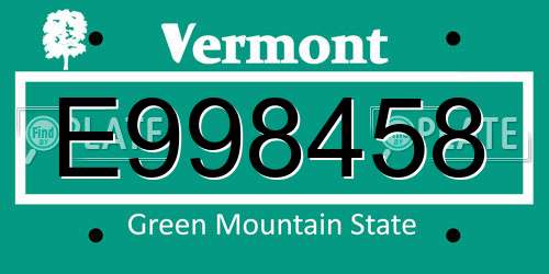 E998458 Vermont License Plate