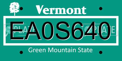 EA0S640 Vermont License Plate