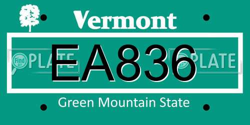 EA836 Vermont License Plate