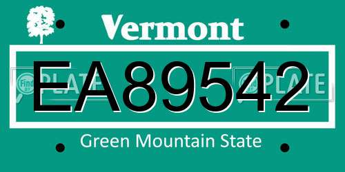 EA89542 Vermont License Plate