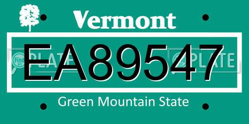 EA89547 Vermont License Plate