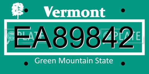 EA89842 Vermont License Plate