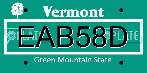 EAB58D Vermont License Plate