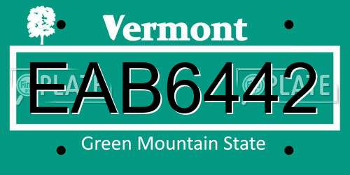 EAB6442 Vermont License Plate