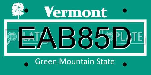 EAB85D Vermont License Plate