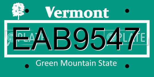 EAB9547 Vermont License Plate
