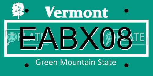 EABX08 Vermont License Plate