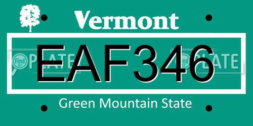 EAF346 Vermont License Plate