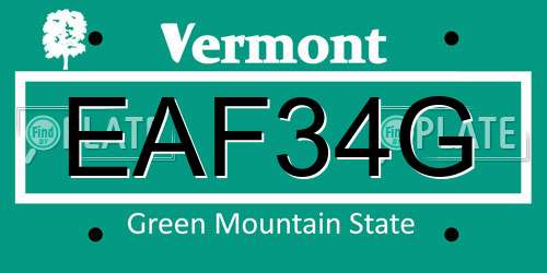 EAF34G Vermont License Plate