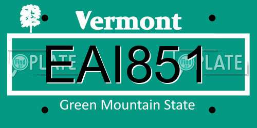 EAI851 Vermont License Plate