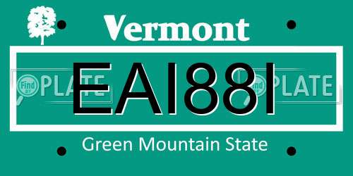 EAI88I Vermont License Plate