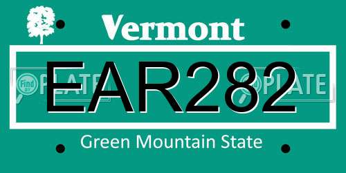 EAR282 Vermont License Plate