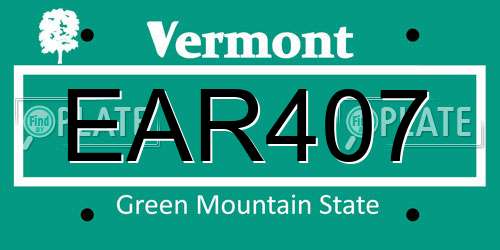 EAR407 Vermont License Plate