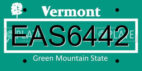EAS6442 Vermont License Plate