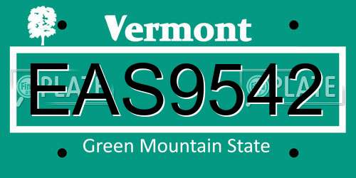 EAS9542 Vermont License Plate
