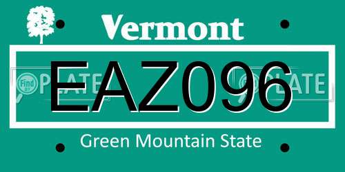 EAZ096 Vermont License Plate