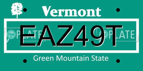 EAZ49T Vermont License Plate