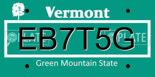 EB7T5G Vermont License Plate