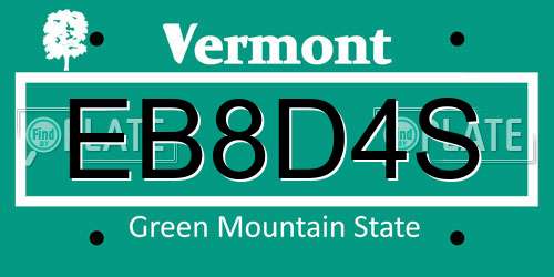 EB8D4S Vermont License Plate
