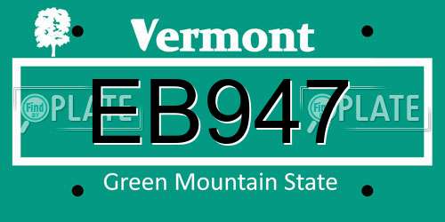 EB947 Vermont License Plate