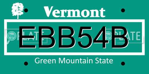EBB54B Vermont License Plate