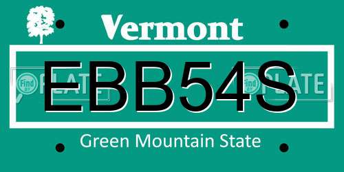 EBB54S Vermont License Plate