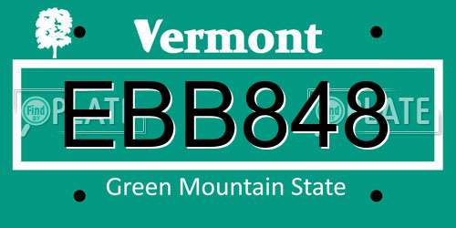 EBB848 Vermont License Plate