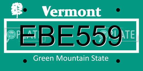 EBE559 Vermont License Plate