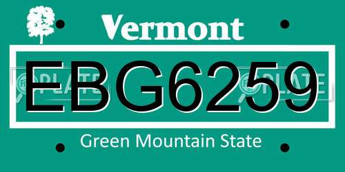 EBG6259 Vermont License Plate