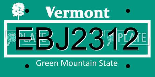 EBJ2312 Vermont License Plate