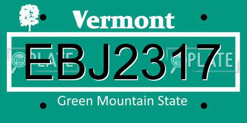 EBJ2317 Vermont License Plate